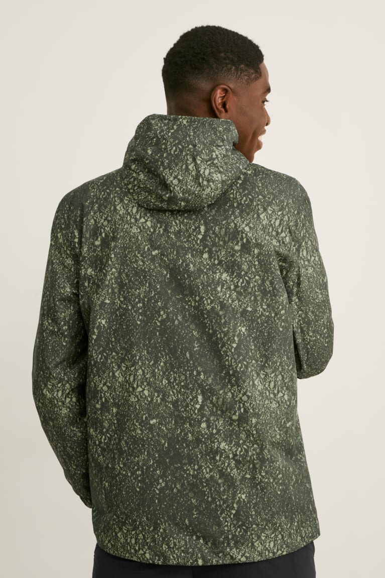 Green Melange C&A Outdoor With Hood Patterned Men's Jackets | MQLBK-7310