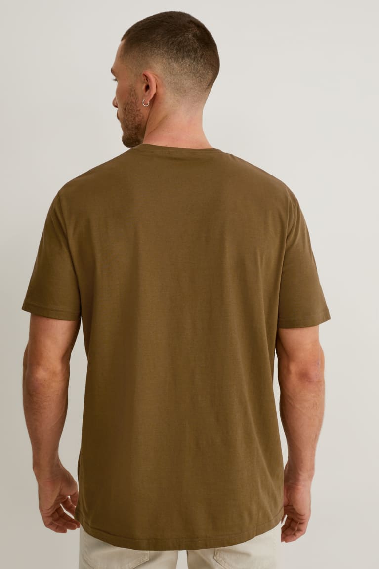 Khaki C&A Organic Cotton Men's T-shirts | EOSAN-0716