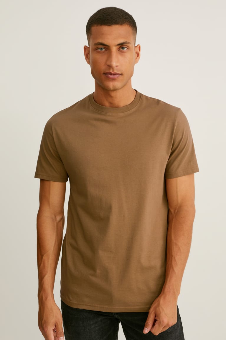 Khaki C&A Organic Cotton Men\'s T-shirts | TPNLK-6134