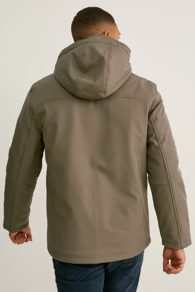 Khaki C&A Softshell With Hood Men's Jackets | HFZRL-2980