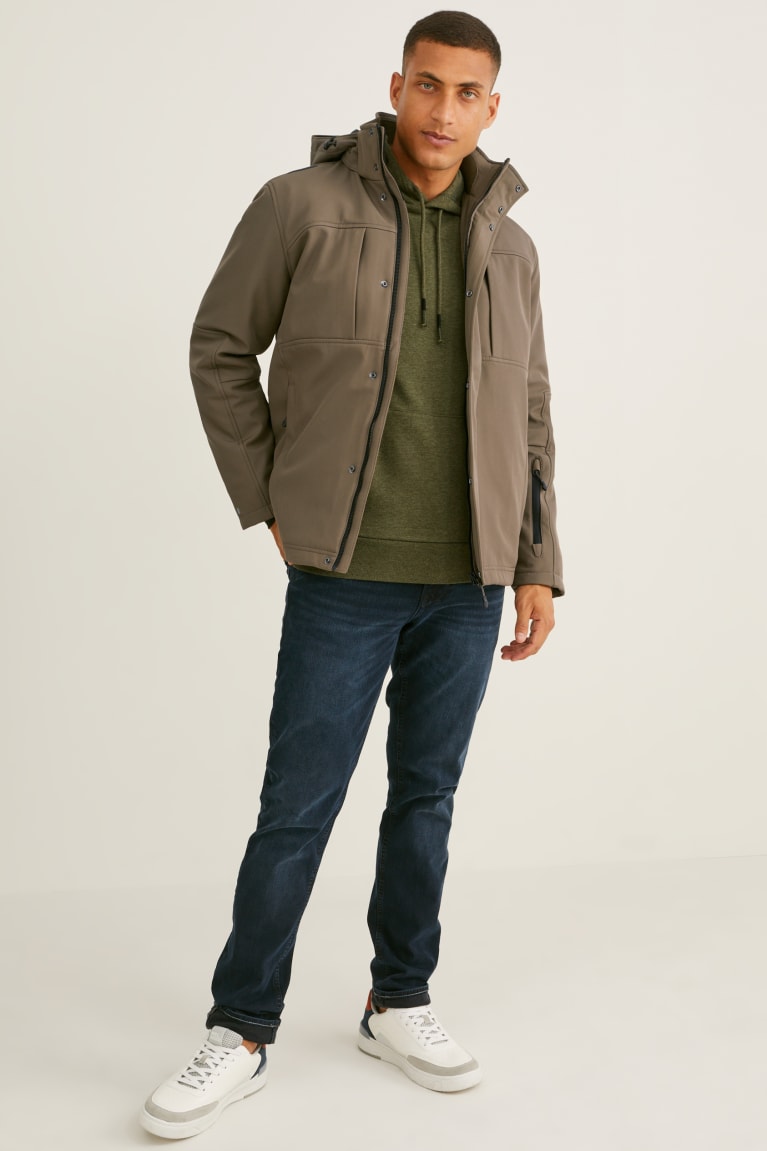 Khaki C&A Softshell With Hood Men's Jackets | HFZRL-2980