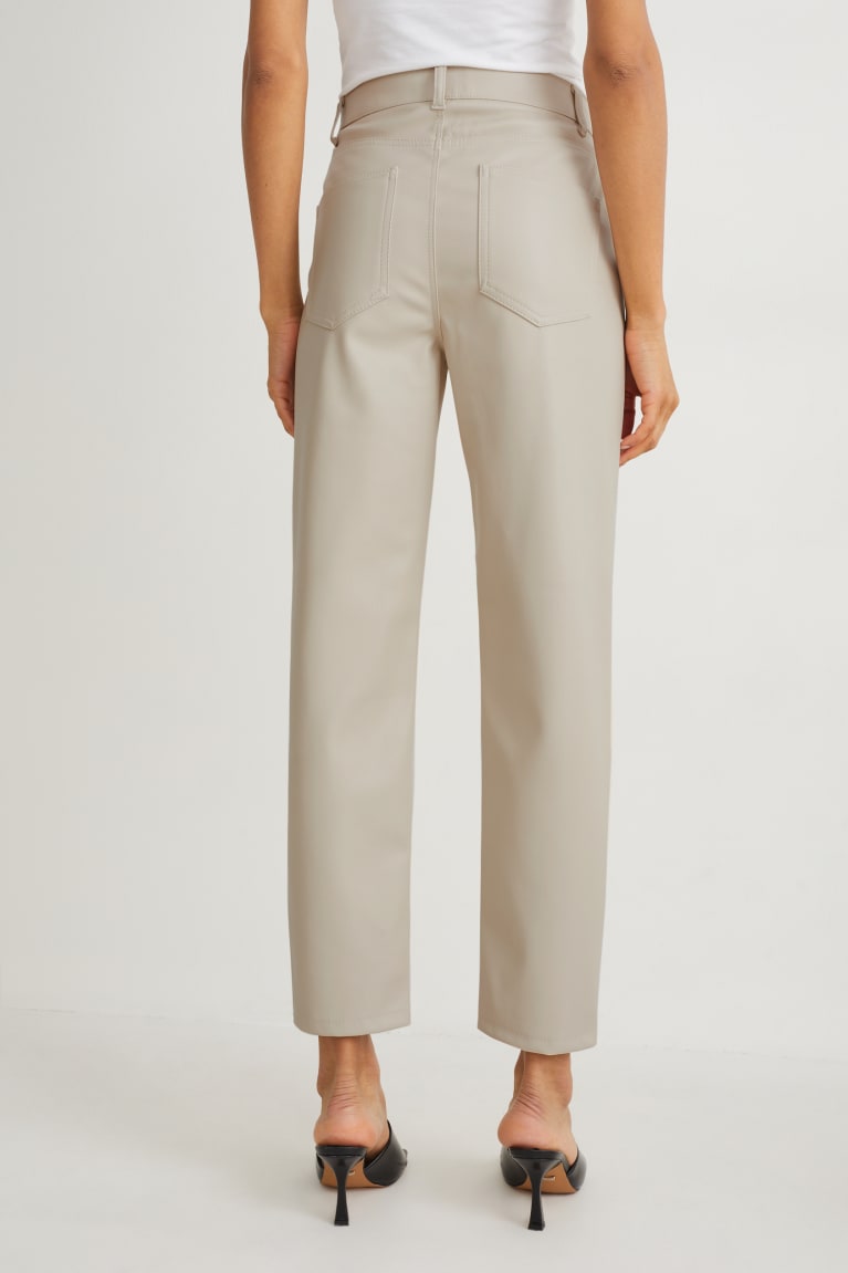 Light Beige C&A High Waist Straight Fit Faux Leather Women's Trousers | VLHRU-5012