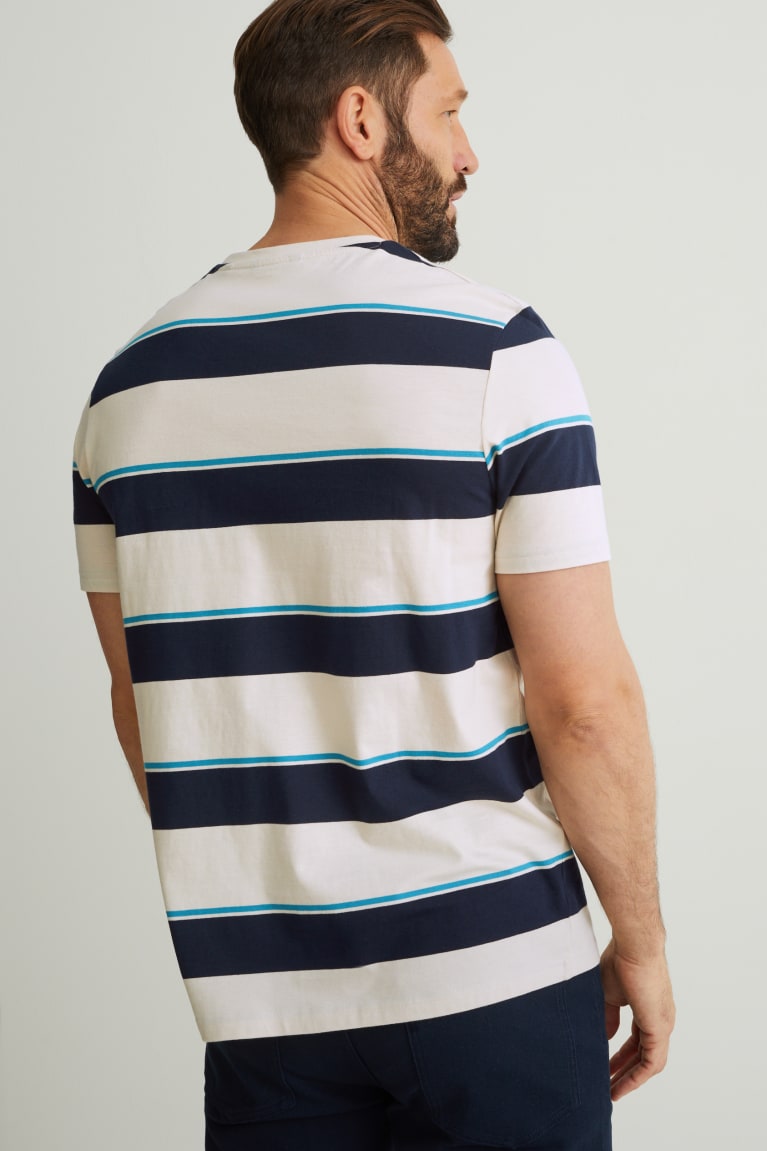 Light Beige C&A Striped Men's T-shirts | NEDST-4976