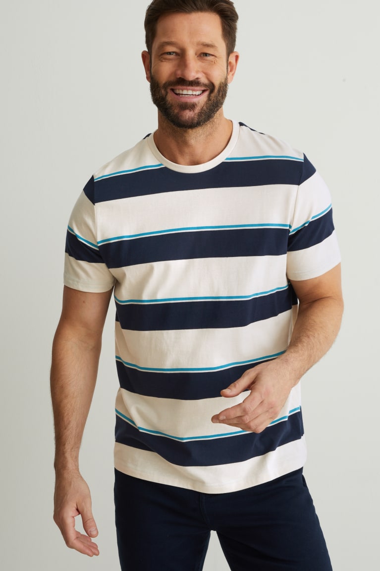 Light Beige C&A Striped Men\'s T-shirts | NEDST-4976