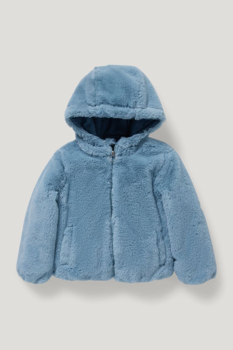 Light Blue C&A Faux Fur With Hood Girls\' Jackets | DLXBN-0392