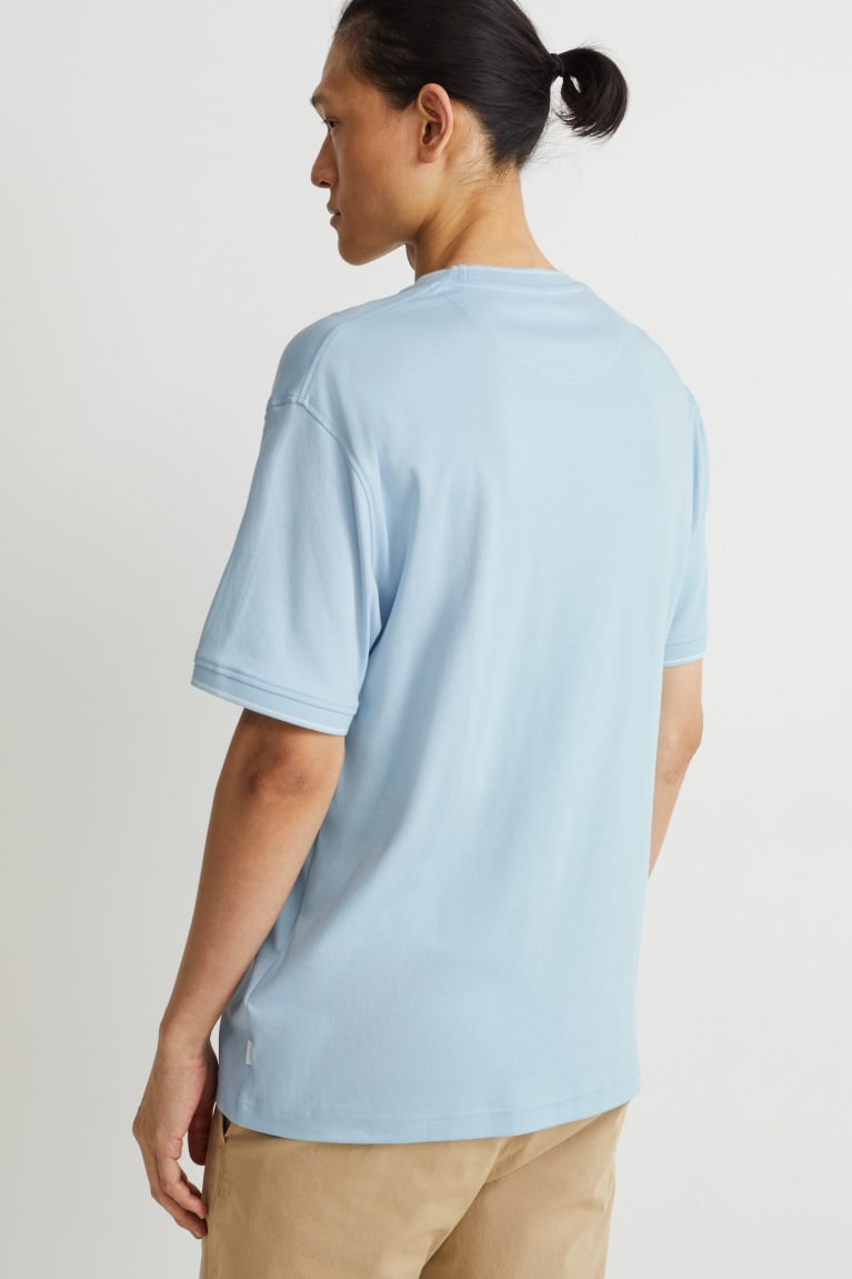 Light Blue C&A Pima Cotton Men's T-shirts | OYUHC-3807