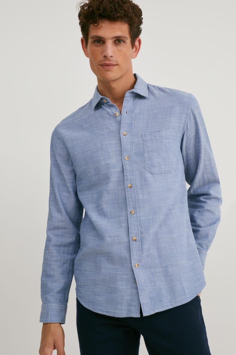 Light Blue C&A Regular Fit Kent Collar Men's Shirts | SXQNC-6804