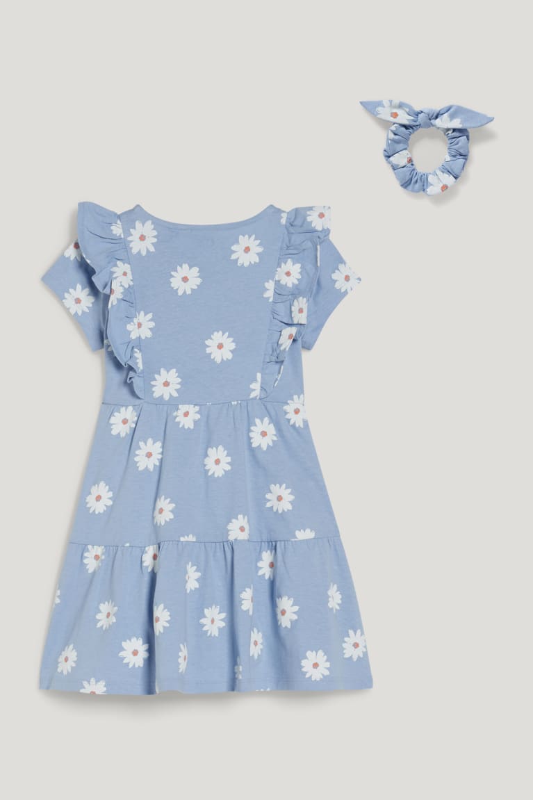 Light Blue C&A Set And Scrunchie 2 Piece Floral Girls' Dress | EZWQO-1602