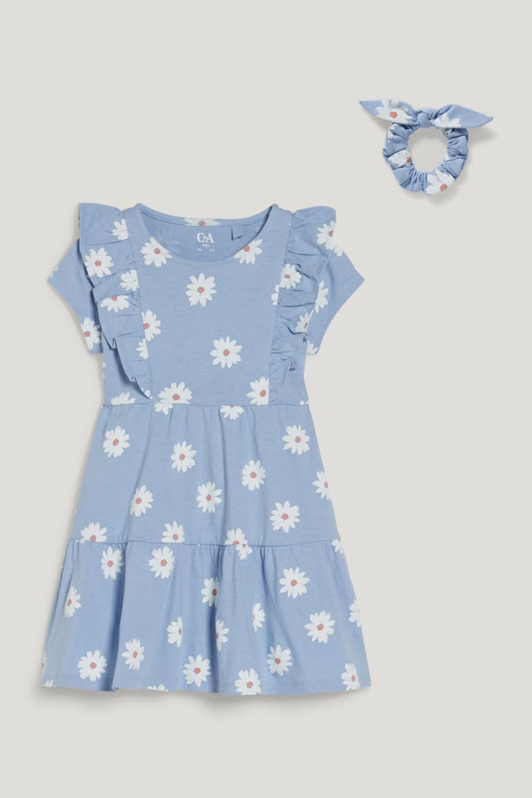 Light Blue C&A Set And Scrunchie 2 Piece Floral Girls\' Dress | EZWQO-1602