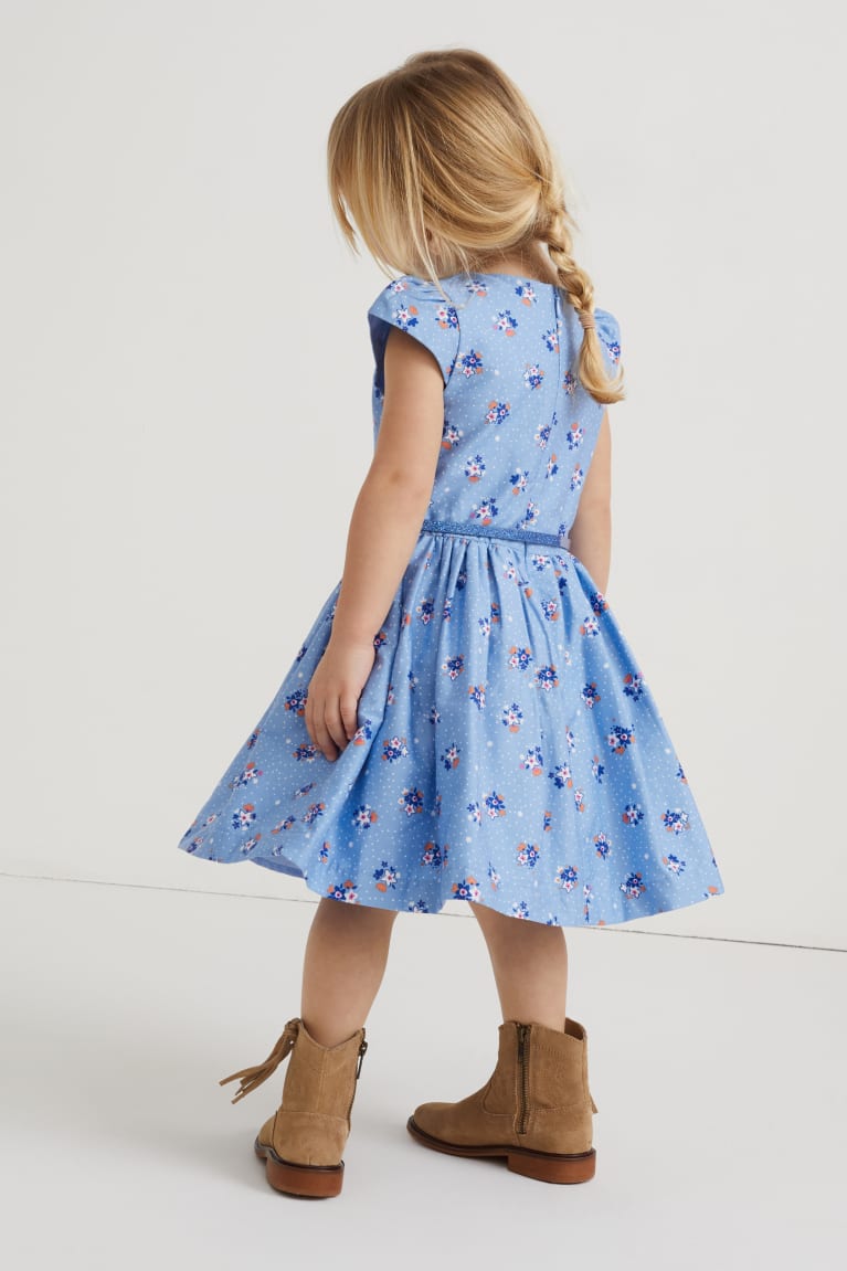 Light Blue C&A With Belt Floral Girls' Dress | AJOSR-0861