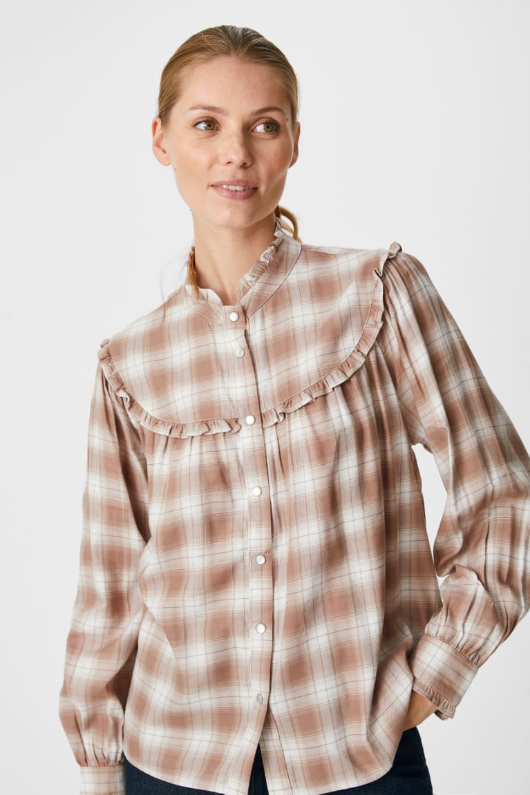 Light Brown C&A Check Women\'s Blouses | ZNQFR-5821