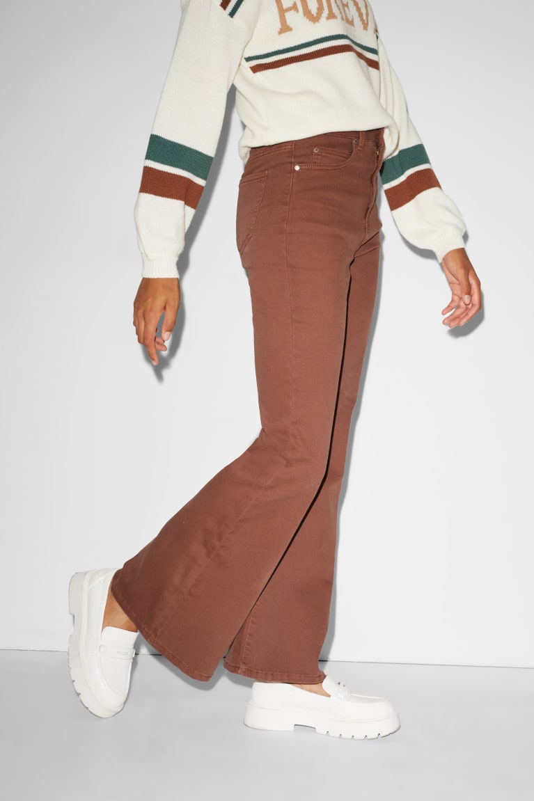 Light Brown C&A Clockhouse Flare High Waist Women's Trousers | JOLEH-1390