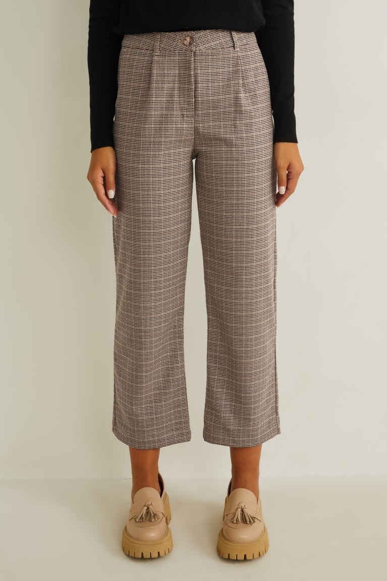 Light Brown C&A Cloth High Waist Regular Fit Recycled Check Women's Trousers | WXGAM-2910