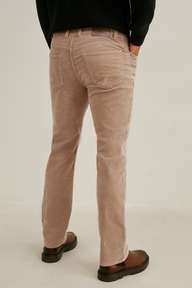 Light Brown C&A Corduroy Regular Fit Lycra® Men's Trousers | LRONE-3724