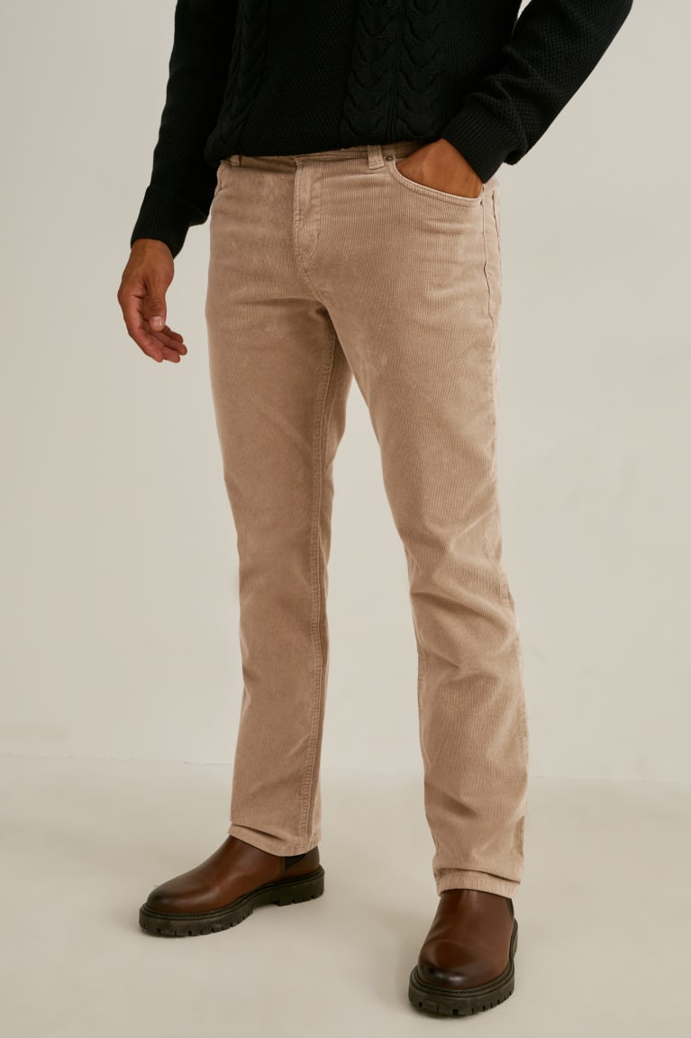 Light Brown C&A Corduroy Regular Fit Lycra® Men's Trousers | LRONE-3724