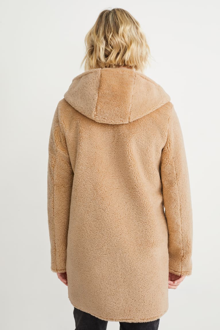 Light Brown C&A Faux Fur With Hood Women's Coats | AIKLD-3781