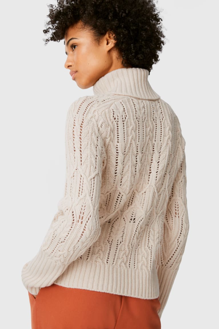 Light Brown C&A Polo Neck Cashmere Blend Recycled Women's Jumper | BKUOY-1305