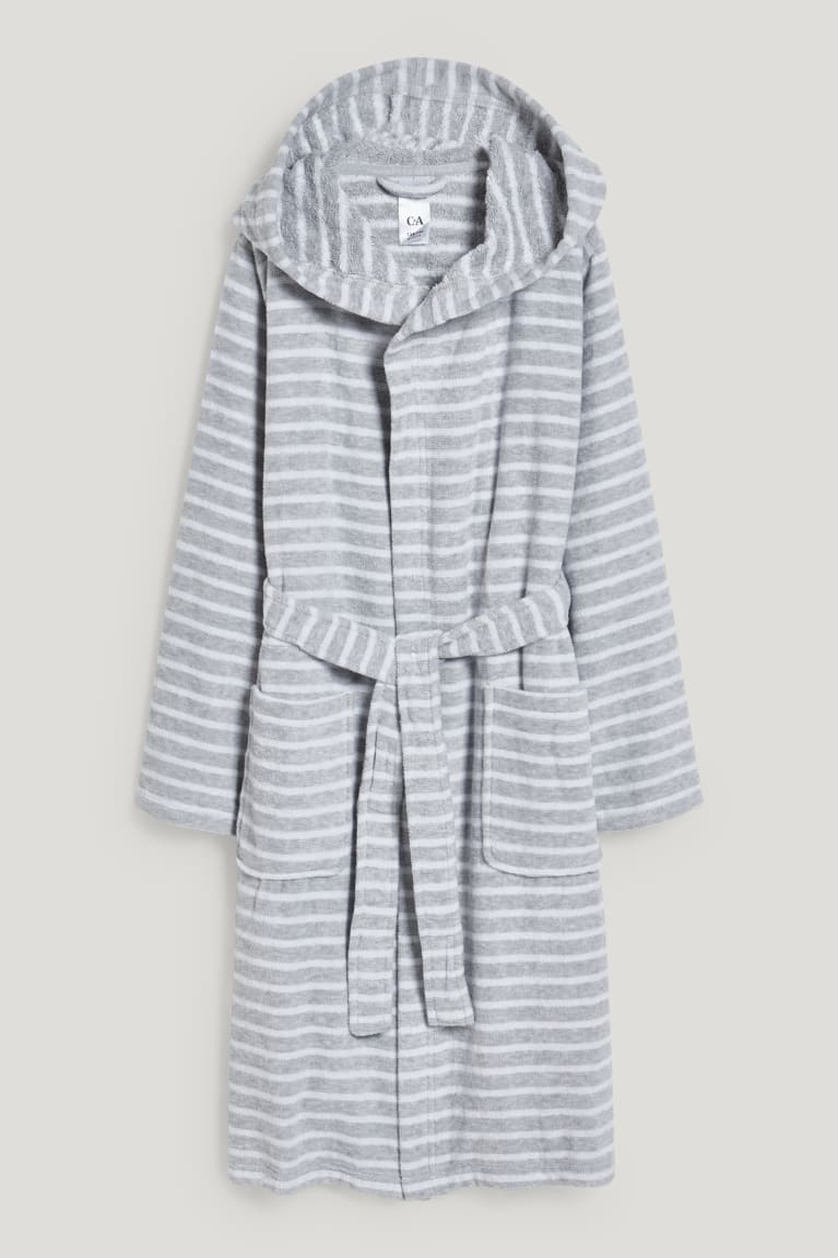 Light Gray Melange C&A Bathrobe With Hood Striped Girls\' Swimwear | BRAPN-5067