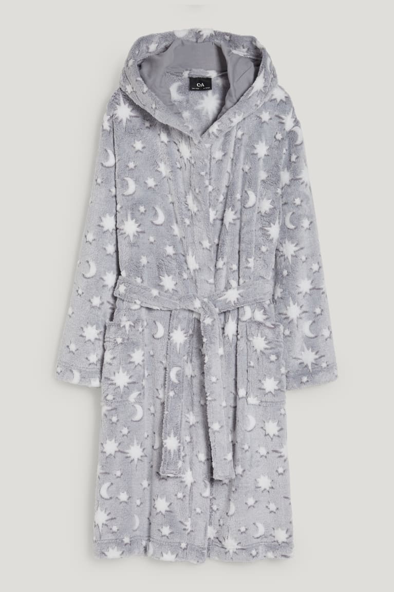 Light Gray Melange C&A Bathrobe With Hood Patterned Girls\' Swimwear | KEYZR-8471