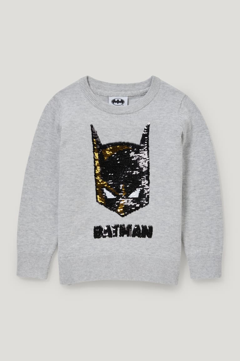 Light Gray Melange C&A Batman Shiny Girls\' Jumper | ILWUM-3194