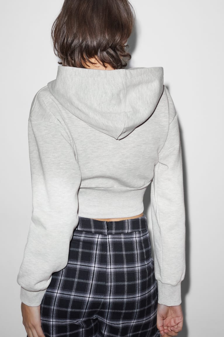 Light Gray Melange C&A Clockhouse Cropped Women's Hoodie | VQMYJ-5329