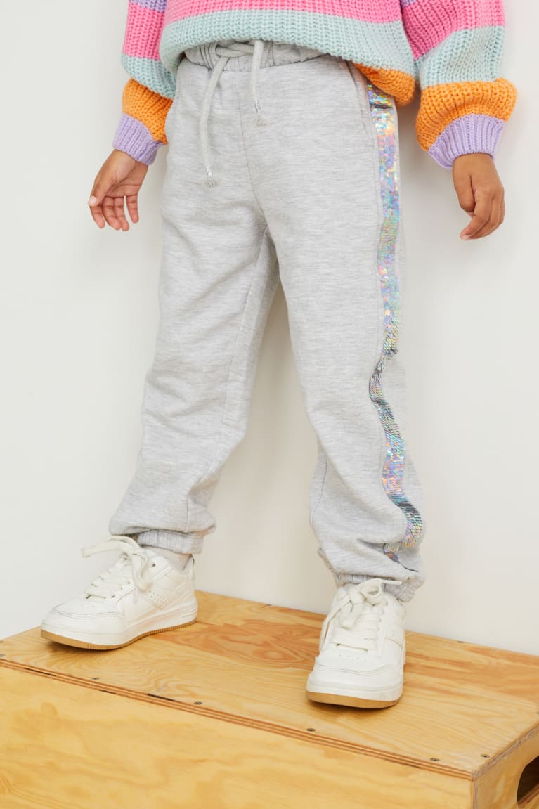 Light Gray Melange C&A Joggers Shiny Girls' Trousers | AINXP-5486