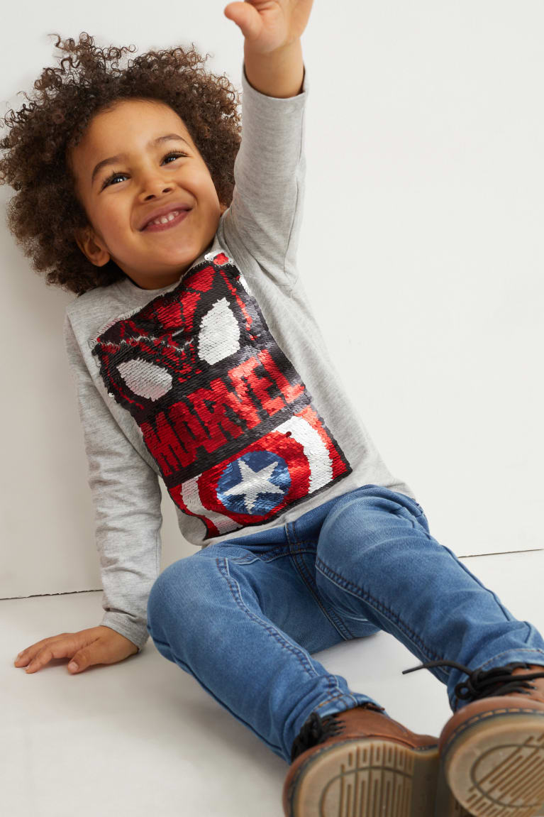 Light Gray Melange C&A Marvel Long Sleeve Boys\' Top | WXDAQ-0935