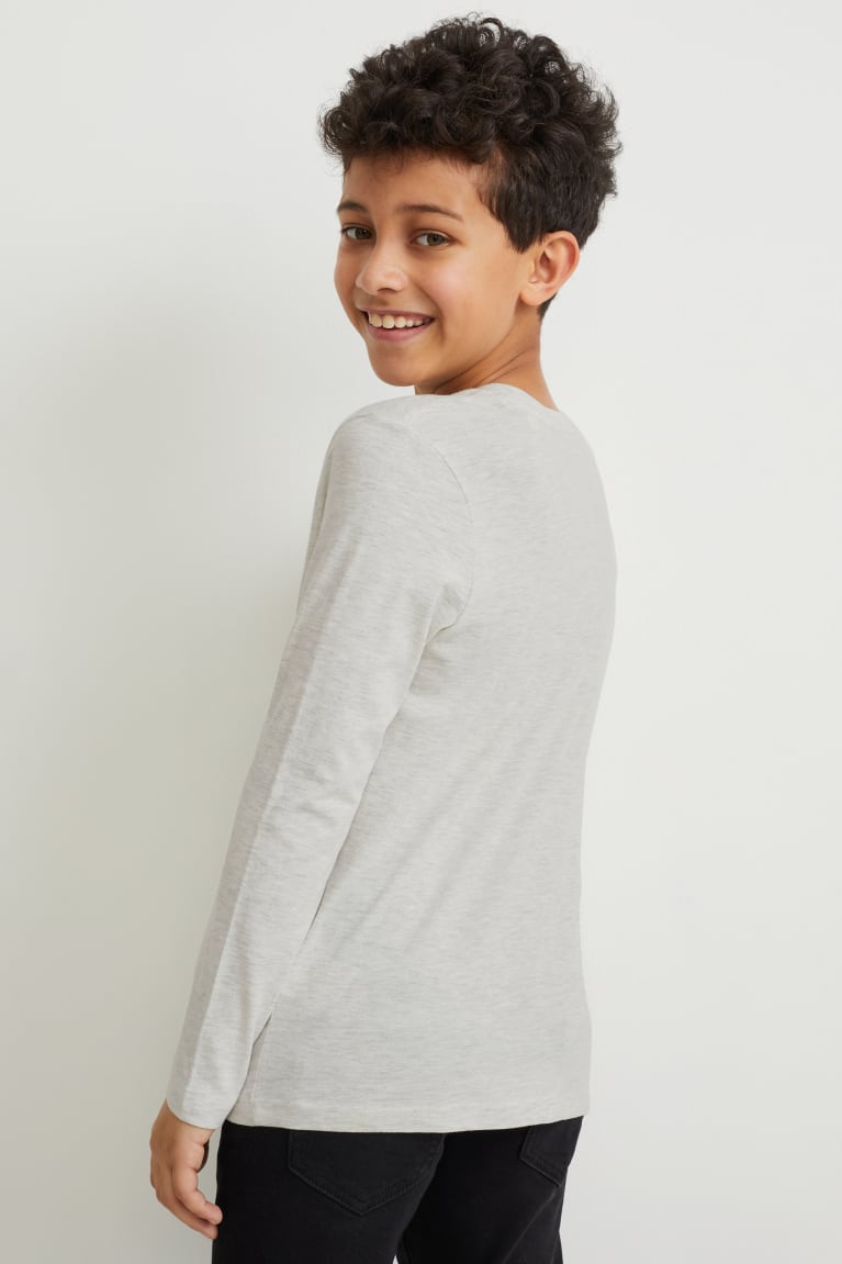 Light Gray Melange C&A Minecraft Long Sleeve Boys' Top | VOAUP-1786