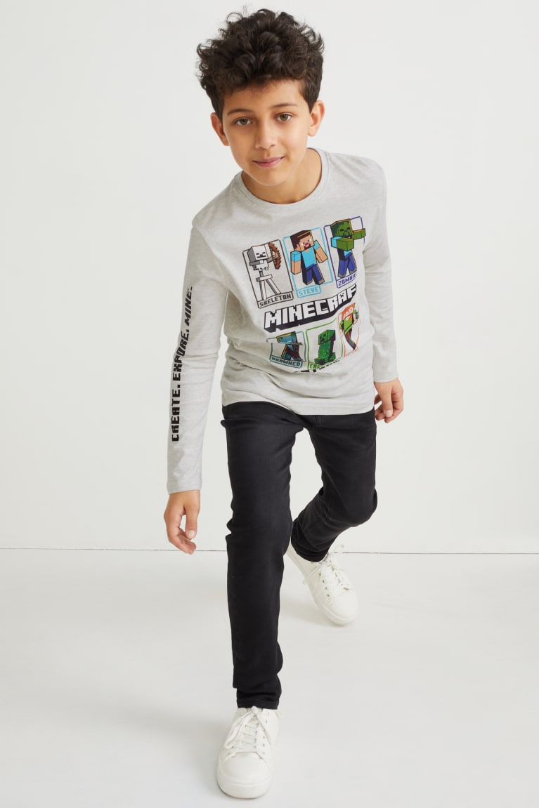 Light Gray Melange C&A Minecraft Long Sleeve Boys' Top | VOAUP-1786