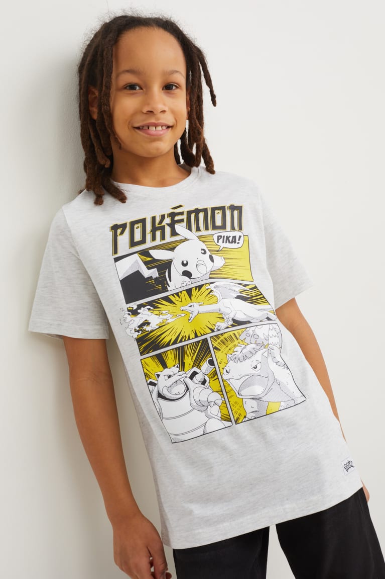 Light Gray Melange C&A Pokémon Sleeve Boys\' T-shirts | QYCBE-0687