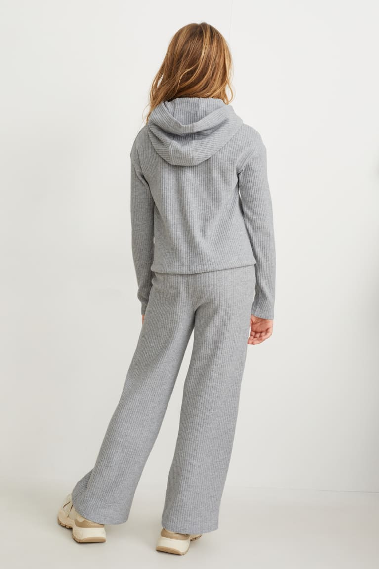 Light Gray Melange C&A Set Bottoms And 2 Piece Girls' Hoodie | MKRQU-5769