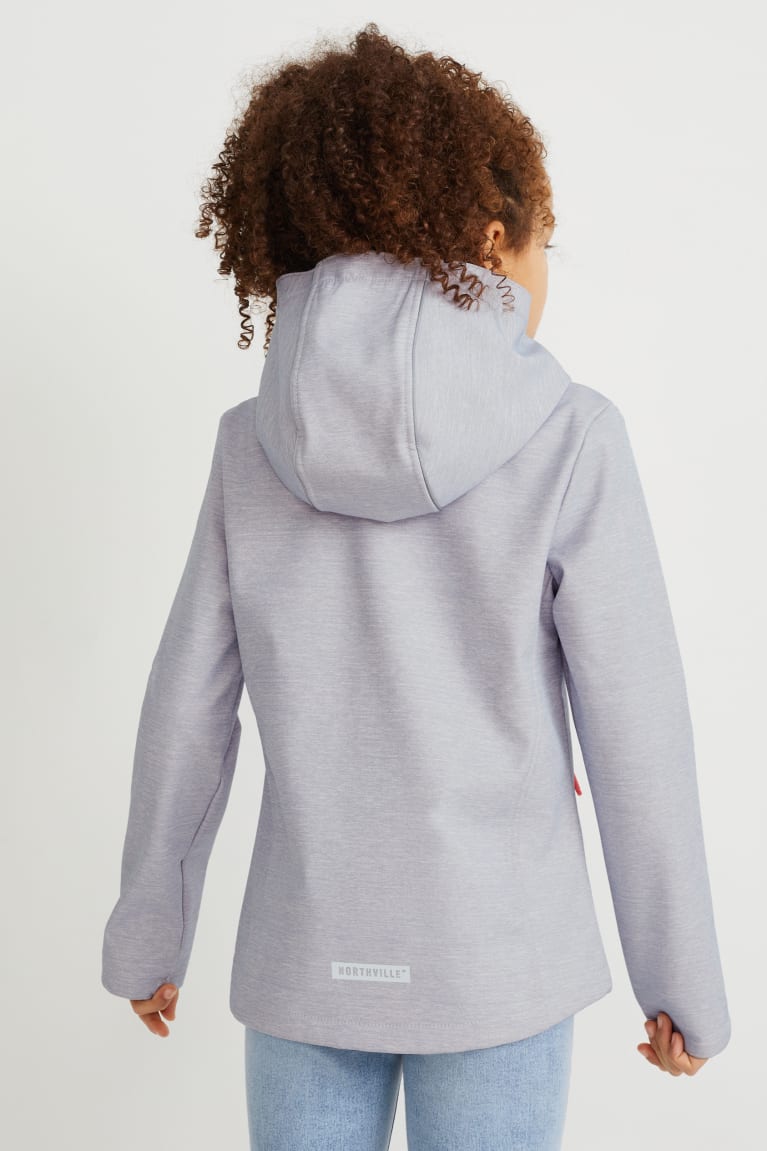 Light Gray Melange C&A Softshell With Hood Girls' Jackets | CNIDG-6870