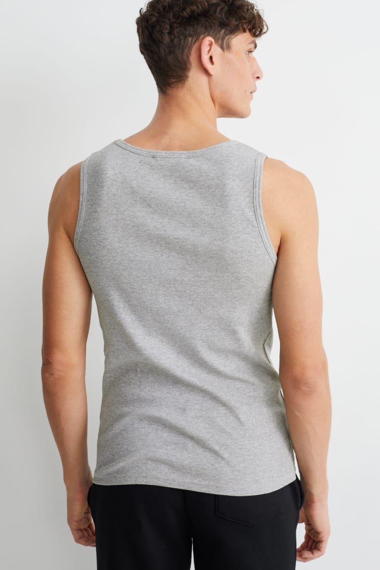 Light Gray Melange C&A Vest Double Rib Organic Cotton Men's Top | MYXCL-7389