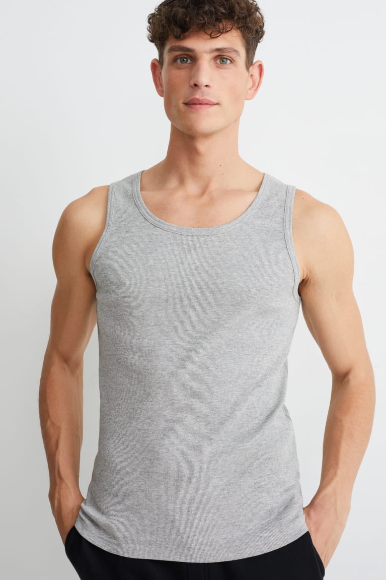 Light Gray Melange C&A Vest Double Rib Organic Cotton Men\'s Top | MYXCL-7389