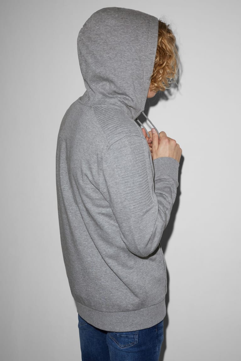 Light Gray Melange C&A Zip-through With Hood Men's Sweatshirts | EDFNI-4193