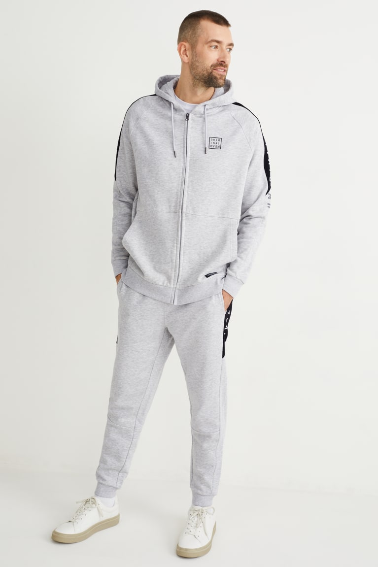 Light Gray Melange C&A Zip-through With Hood Men's Sweatshirts | LVBOC-9164