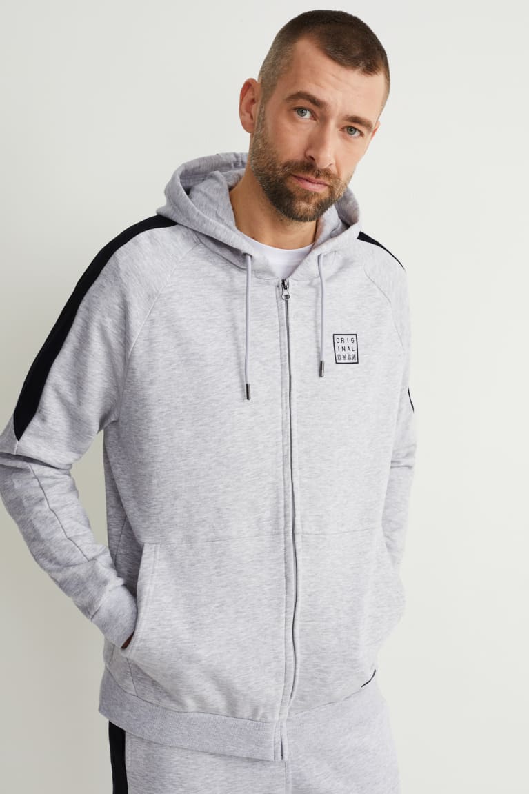 Light Gray Melange C&A Zip-through With Hood Men\'s Sweatshirts | LVBOC-9164