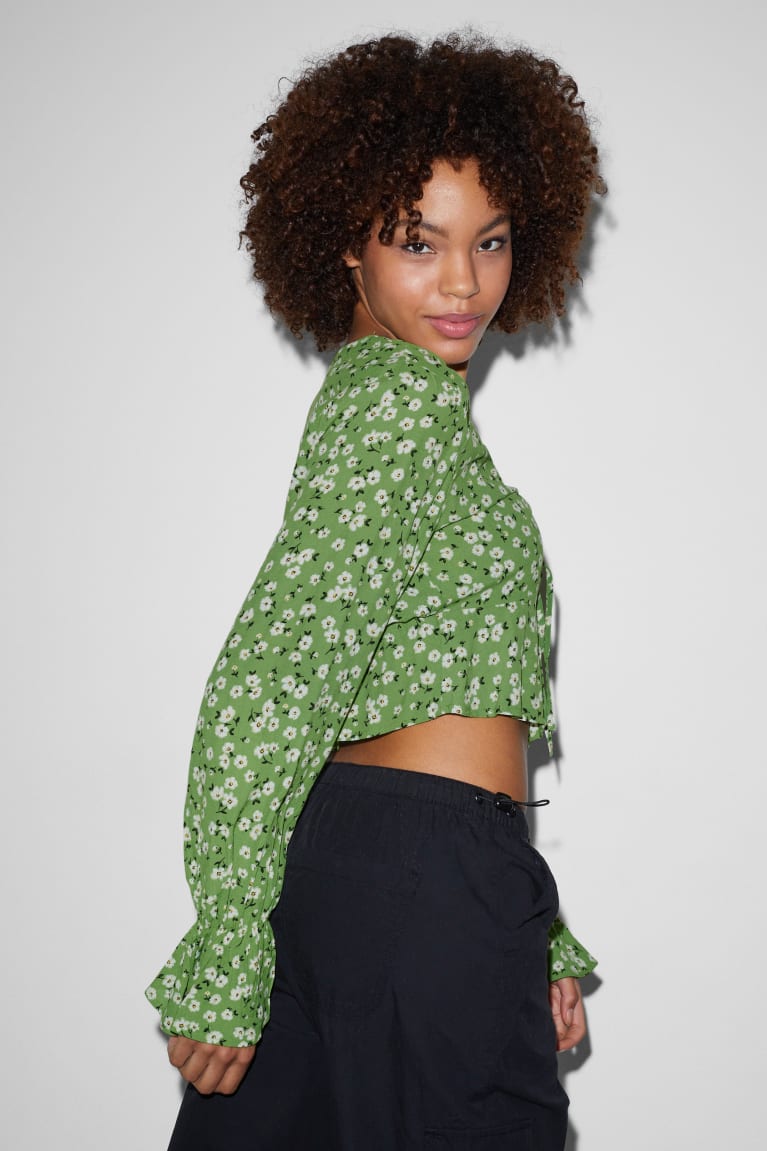 Light Green C&A Clockhouse Cropped Lenzing™ Ecovero™ Floral Women's Blouses | TBFKQ-3879