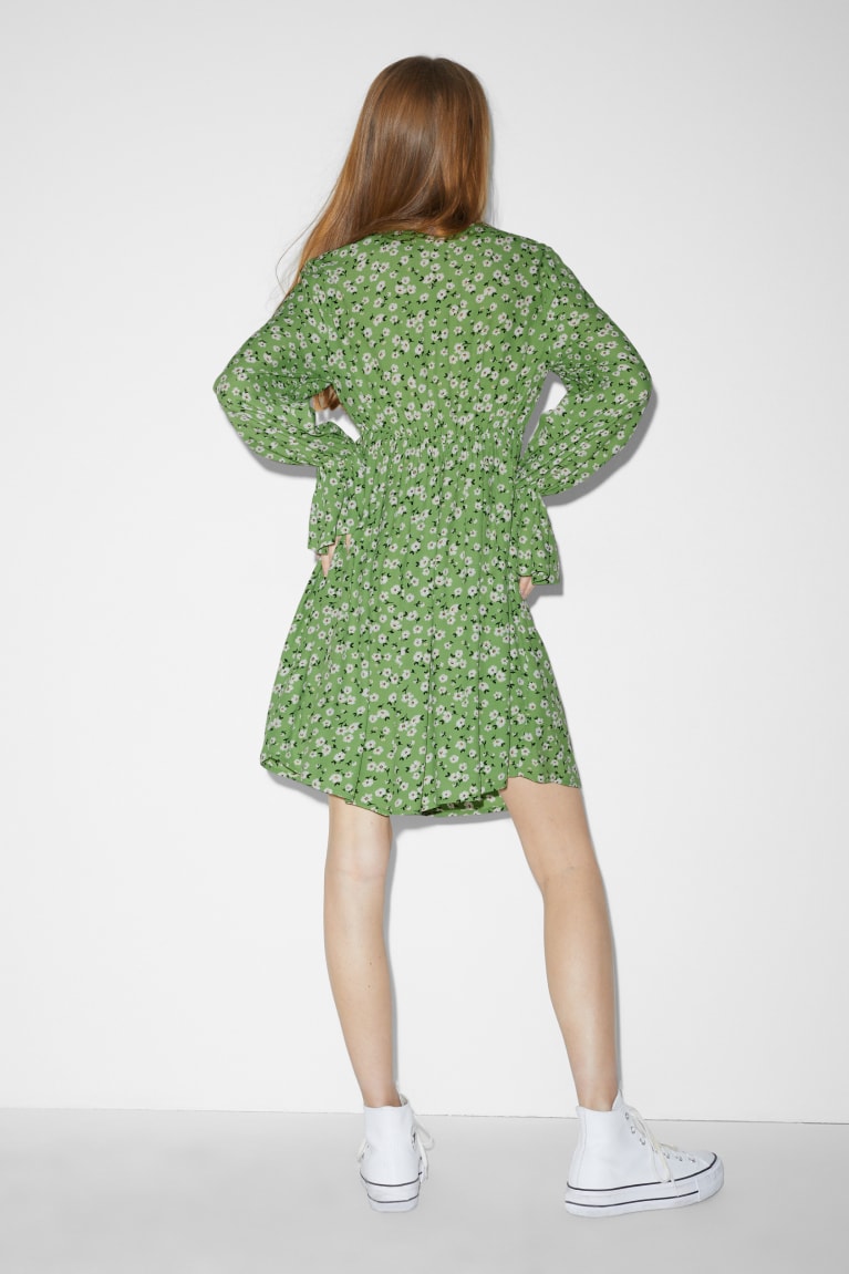 Light Green C&A Clockhouse With Lenzing™ Ecovero™ Floral Women's Dress | WKLUY-3259