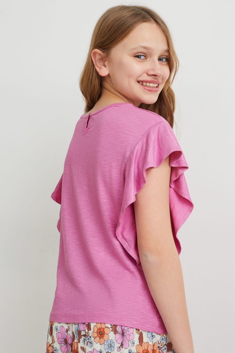 Light Violet C&A Sleeve Shiny Girls' T-shirts | GHUSQ-9684