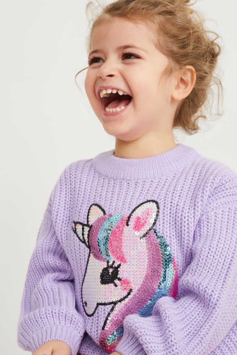 Light Violet C&A Unicorn Shiny Girls\' Jumper | MFAZH-3579