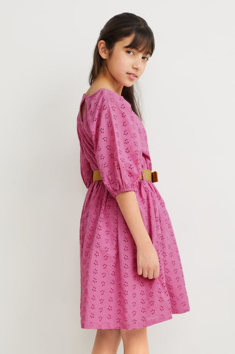 Light Violet C&A With Belt Girls' Dress | EXGOR-9183