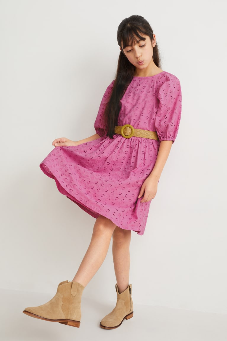 Light Violet C&A With Belt Girls' Dress | EXGOR-9183