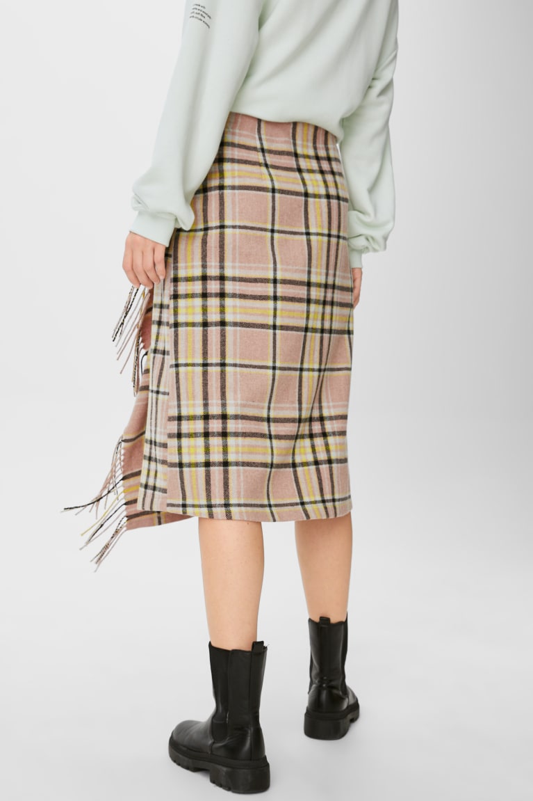 Multicoloured C&A Wrap Wool Blend Check Women's Skirts | GKVMU-2450