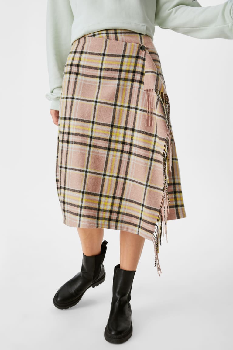 Multicoloured C&A Wrap Wool Blend Check Women's Skirts | GKVMU-2450