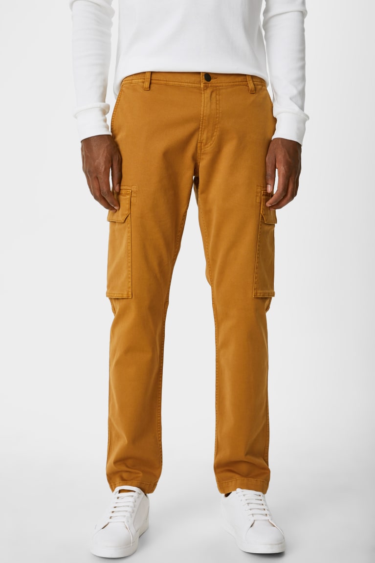 Mustard Yellow C&A Cargo Tapered Fit Men's Trousers | CZGBQ-0861