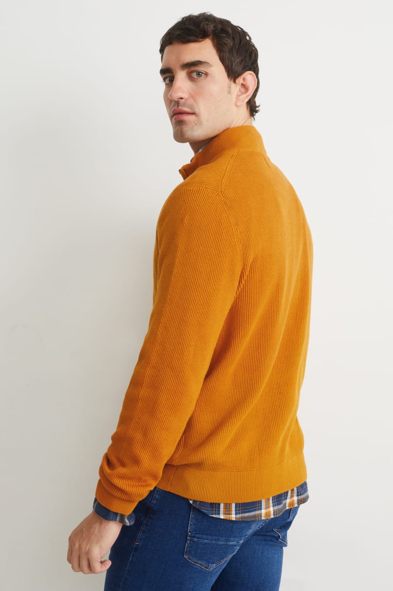 Orange / Blue C&A And Regular Fit Button-down Collar Men's Jumper | EOUMD-5179