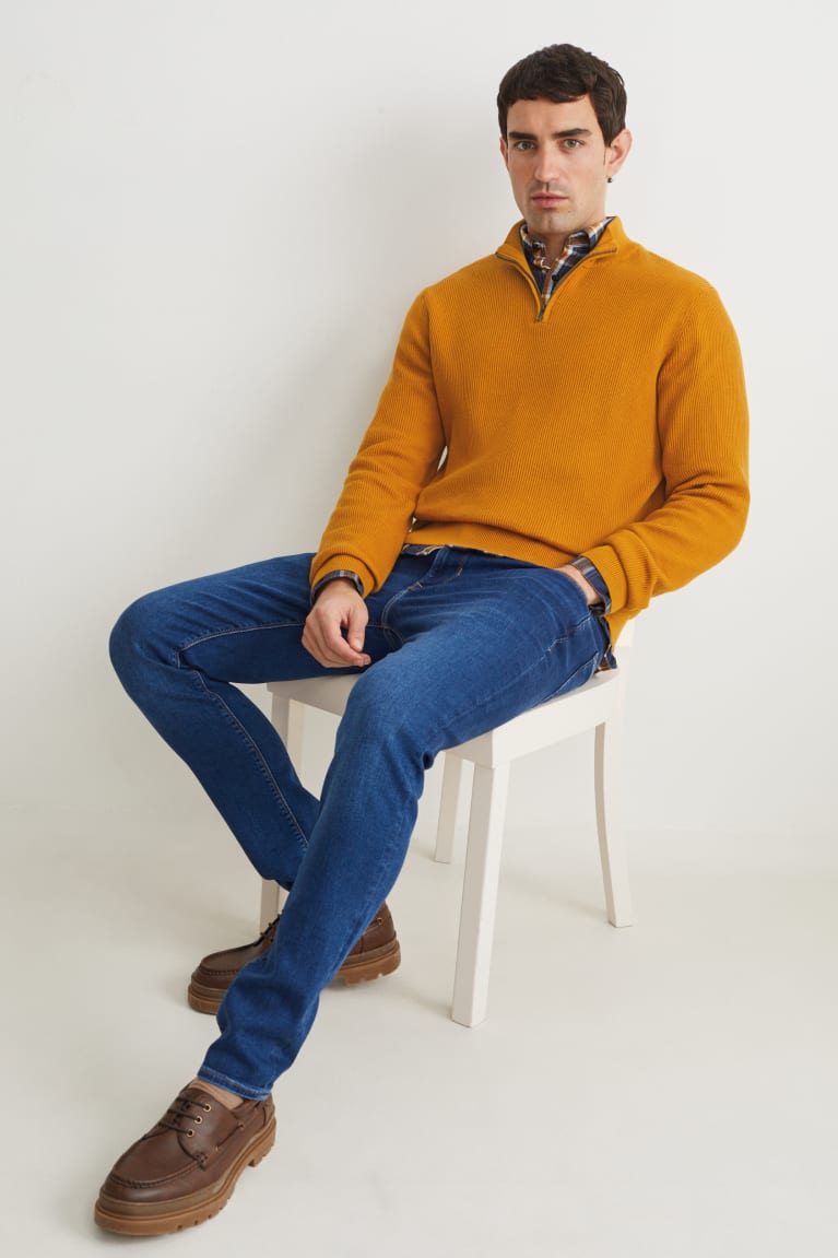 Orange / Blue C&A And Regular Fit Button-down Collar Men's Jumper | EOUMD-5179