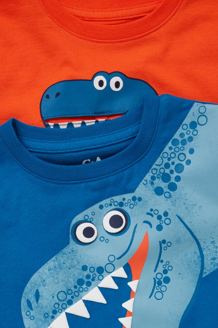 Orange / Blue C&A Multipack Of 2 Dinosaur Sleeve Boys' T-shirts | BOREX-1286