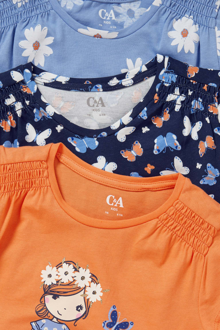 Orange C&A Multipack Of 3 Sleeve With In-conversion Cotton Girls' T-shirts | CLFAH-7153